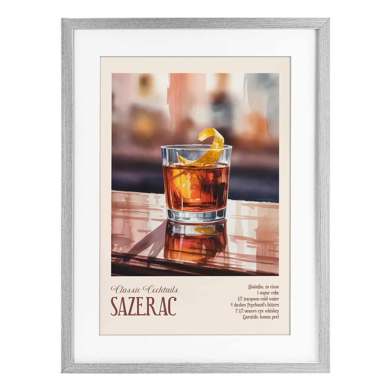 Stupell Industries Sazerac on Reflective Surface Framed Print Under Glass, design by Andreas Magnusson